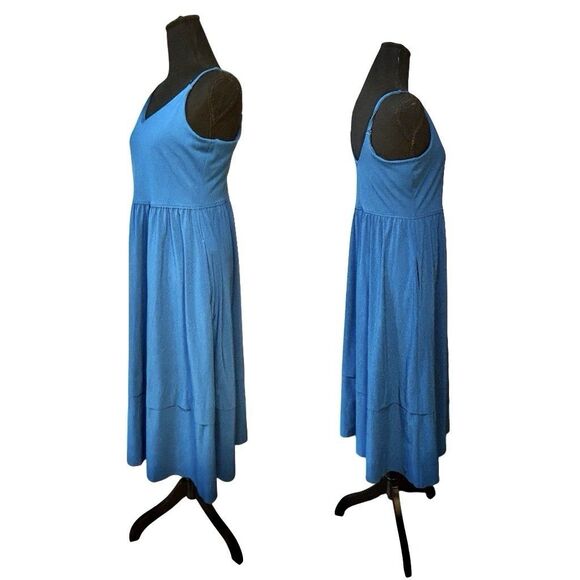 Athleta Women’s M/P Elation V-Neck Hybrid Midi Dress in Blue Built In Bra - Picture 4 of 13